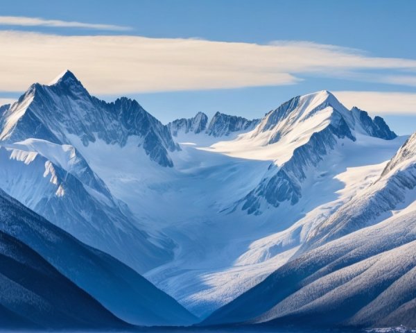 Mountain Landscape with Snow-Capped Peaks and Valleys