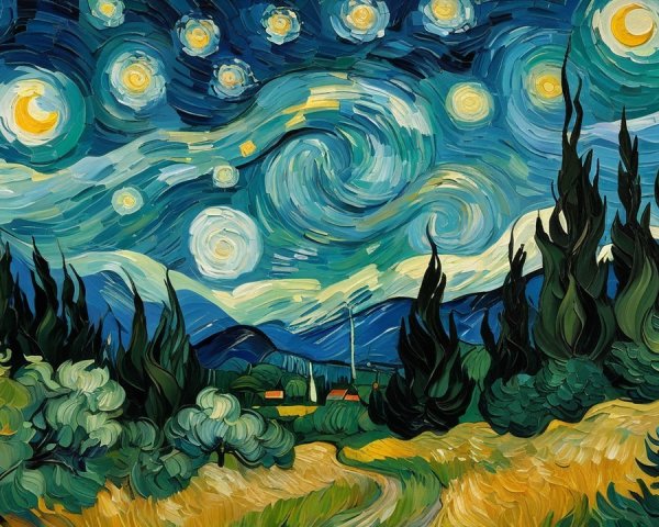 Vibrant Night Sky Over Serene Countryside Landscape