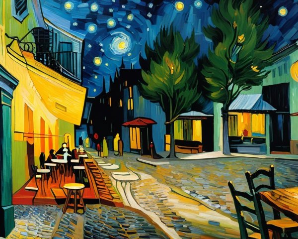 Van Gogh Inspired Night Scene of Parisian Street