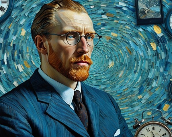 Stylized portrait of a man with red beard and glasses