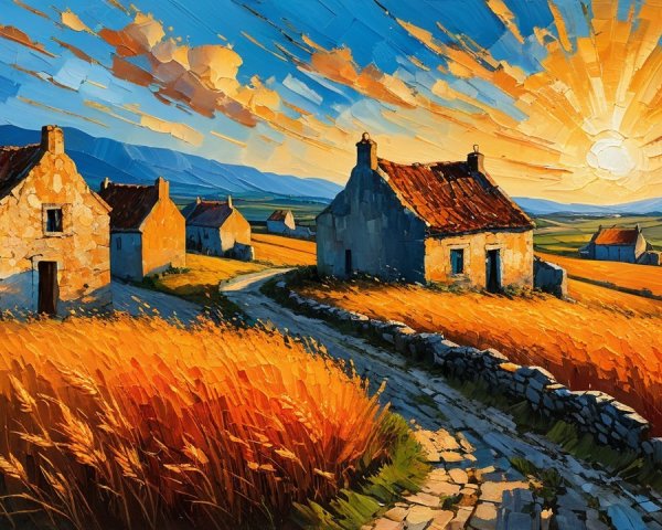 Charming Stone Cottages in Golden Wheat Fields
