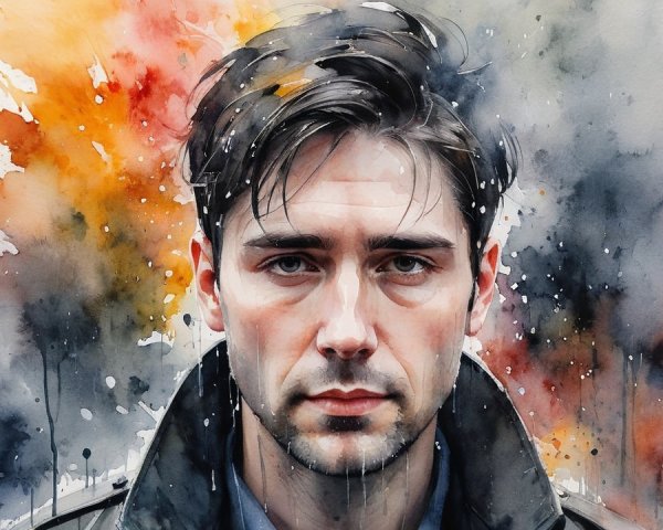 Watercolor Portrait of a Man with Colorful Background
