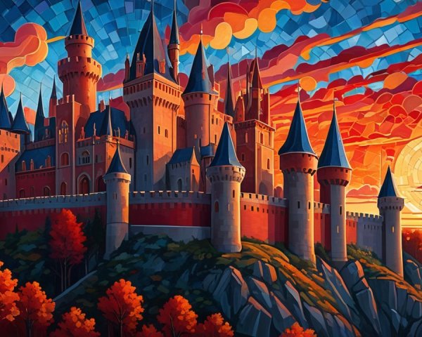 Majestic Castle on Cliff Surrounded by Autumn Foliage