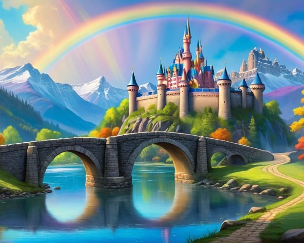 Majestic castle on a hill with autumn trees and river