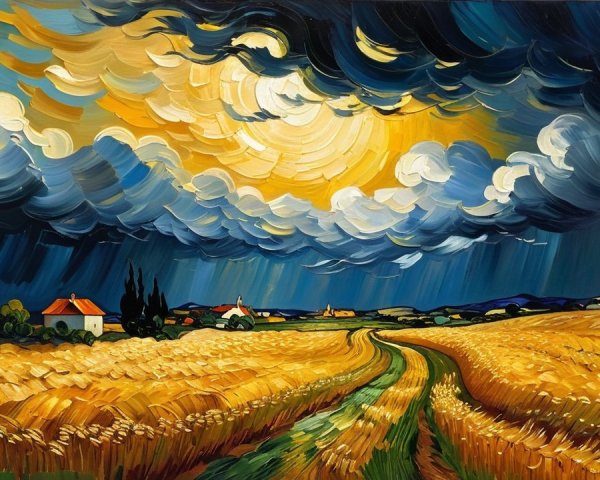 Vibrant Landscape of Wheat Fields and Dramatic Sky