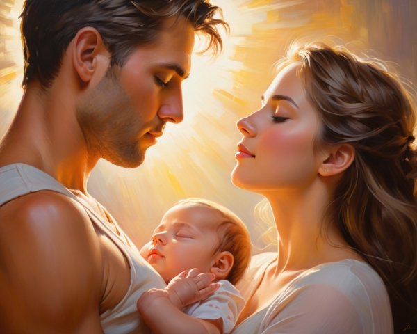 Couple Holding Sleeping Baby in Serene Atmosphere