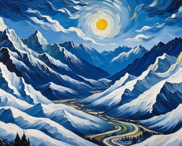 Vibrant Mountain Landscape in Impasto Technique