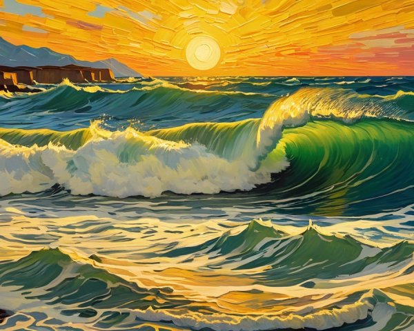 Impressionistic Sunset Over Ocean with Vibrant Colors