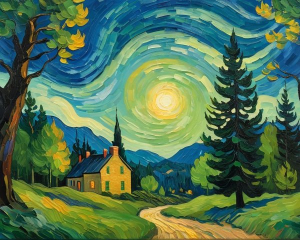 Oil Painting of a Landscape with House and Path