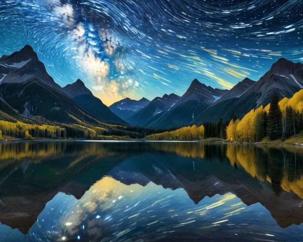 Tranquil Lake and Majestic Mountains Under Stars