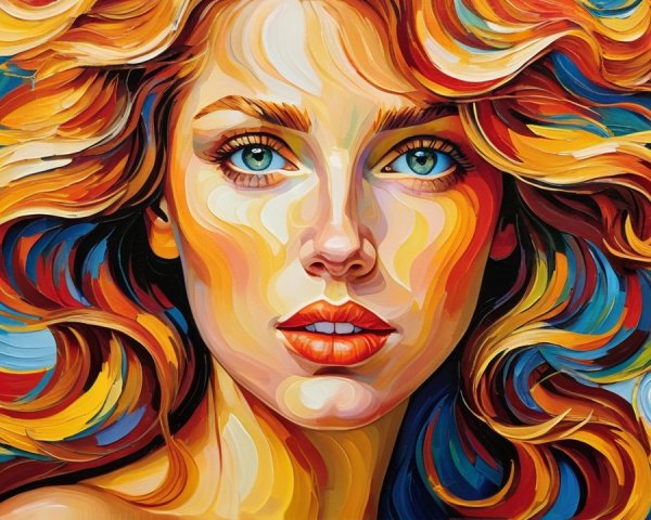Close-Up Portrait of a Woman with Blue Eyes and Hair