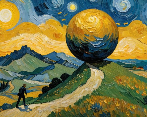 Winding Pathway to Golden Sphere on Green Hill
