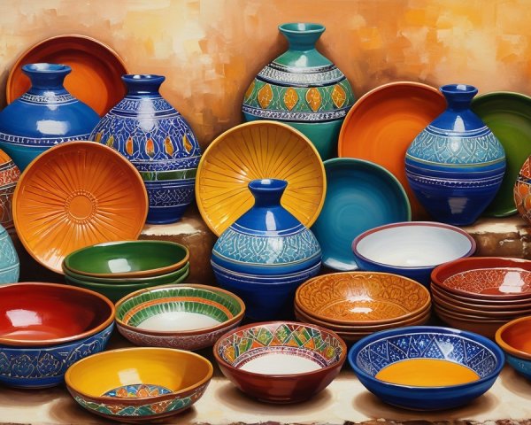 Colorful Intricately Designed Pottery Display