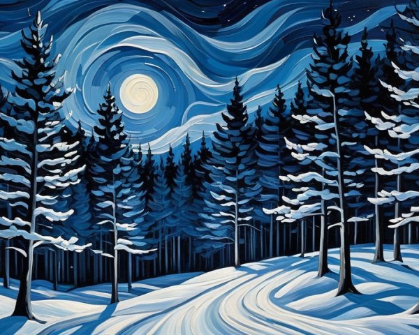 Serene winter landscape with snow-covered evergreens