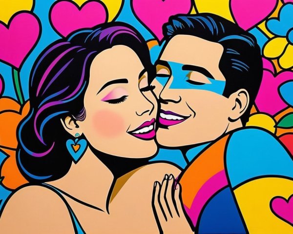 Vibrant Pop-Art Illustration of a Couple Embracing