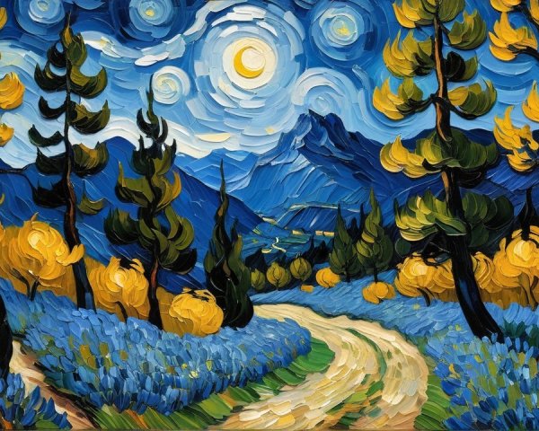 Vibrant Nocturnal Landscape in Impasto Style
