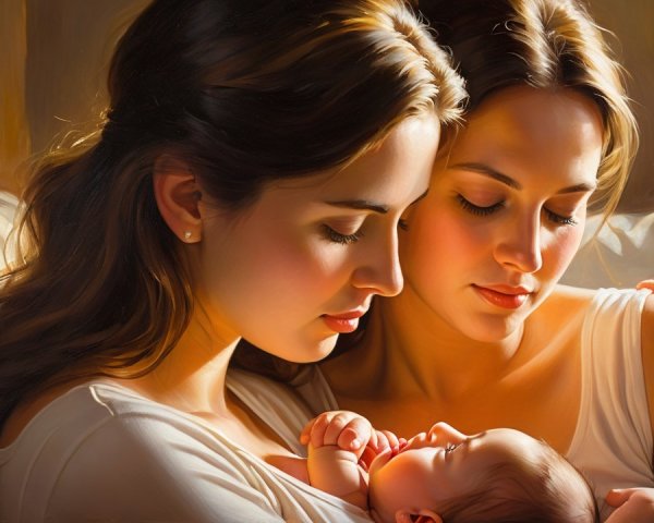 Tender Moment Between Two Women and a Newborn
