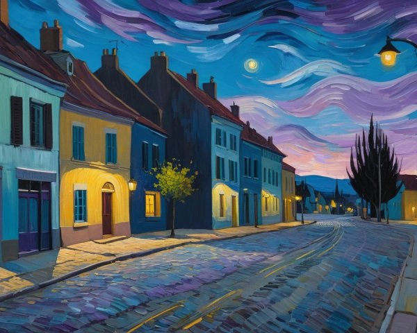 Vibrant Evening Sky Over Charming Colorful Houses