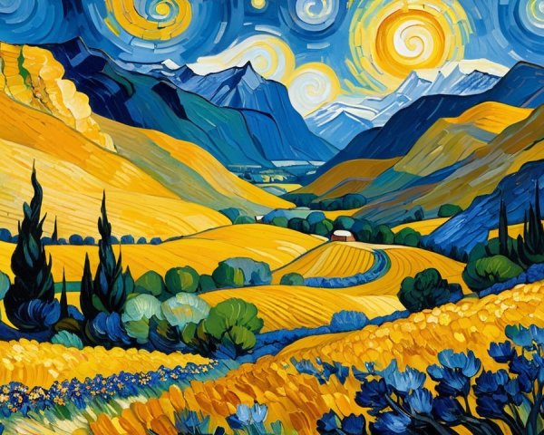 Digital Painting of Flower Fields and Starry Sky