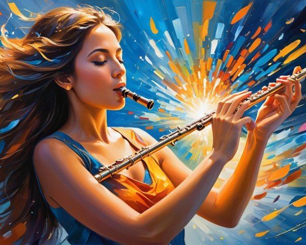 Vibrant Painting of a Woman Playing a Flute