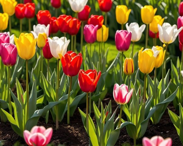 Vibrant Field of Colorful Tulips in Full Bloom