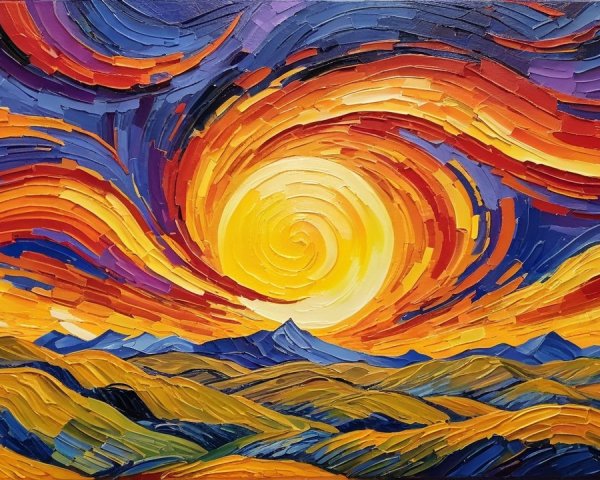 Vibrant Impressionistic Landscape with Dynamic Sky