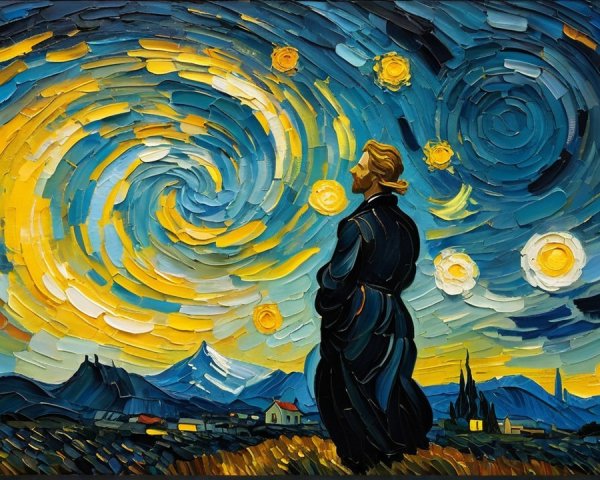 Vibrant Night Sky with Silhouetted Figure and Stars