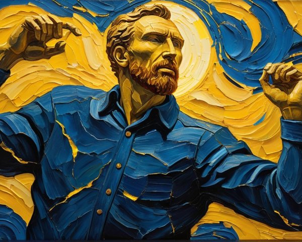 Stylized Portrait of a Man with Red Beard and Blue Shirt