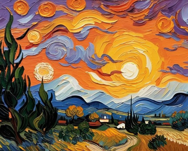 Vibrant Landscape with Rolling Hills and Dramatic Sky