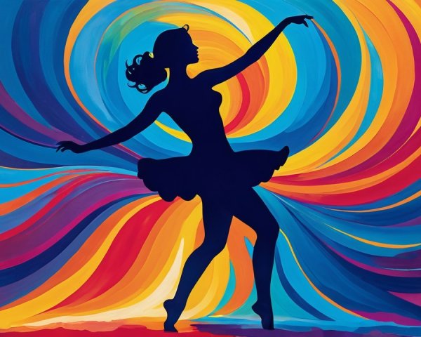Vibrant Painting of Silhouetted Dancer in Tutu