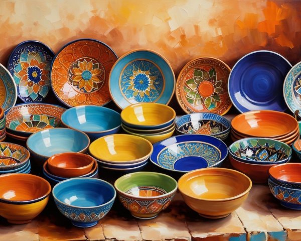 Vibrant Assorted Ceramic Bowls and Plates Display