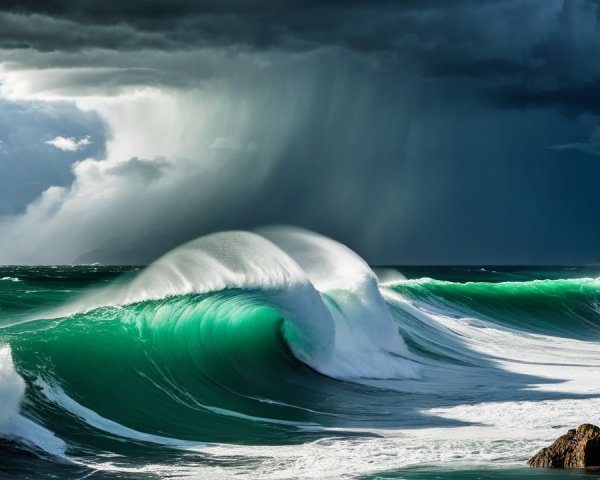 Dramatic Seascape with Waves and Stormy Clouds