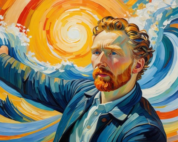 Vibrant Self-Portrait with Dynamic Colorful Vortex