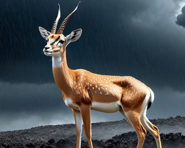 Gazelle Against Stormy Skies with Elegant Antlers
