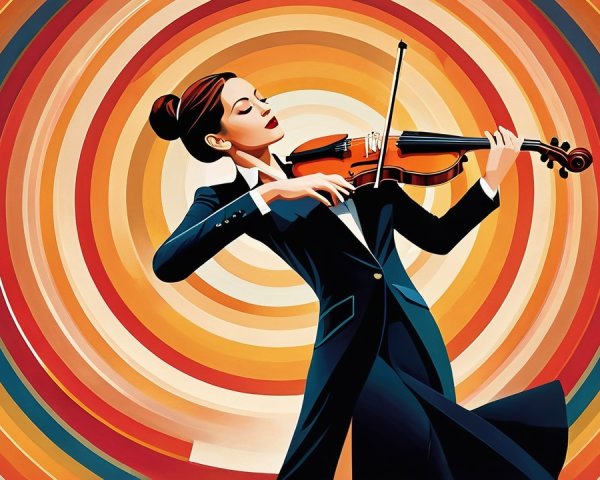 Stylish Musician in Black Suit Playing Violin