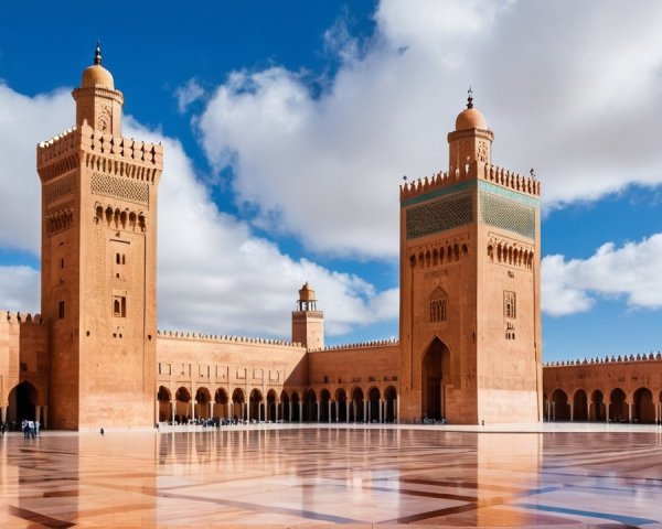 Architectural Site with Towers and Blue Sky Background