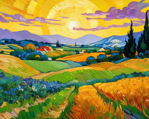 Vibrant Landscape of Wheat Fields and Vineyards