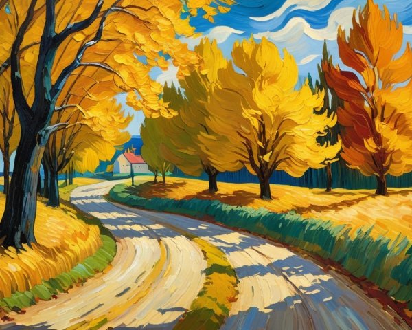 Vibrant Autumn Landscape with Winding Dirt Road