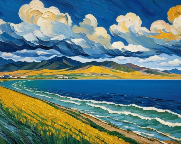 Vibrant Landscape with Rolling Hills and Dramatic Sky