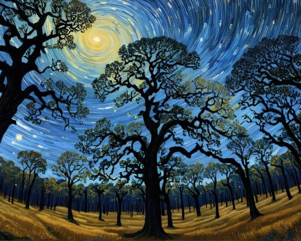 Panoramic View of a Forest Under Starry Night Sky