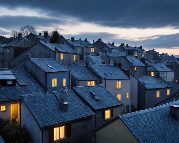 Picturesque Village at Dusk with Quaint Houses