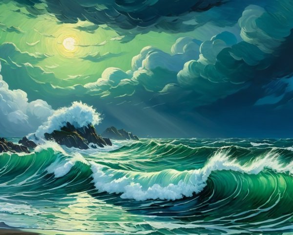 Stormy Ocean at Dusk in High-Contrast Digital Art