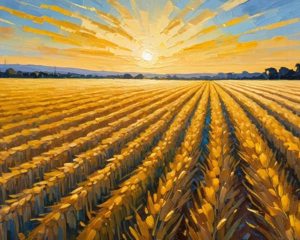 Vibrant Landscape of Golden Wheat at Sunrise