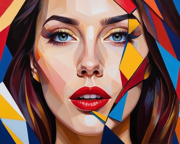 Portrait of a Woman with Blue Eyes and Red Lips