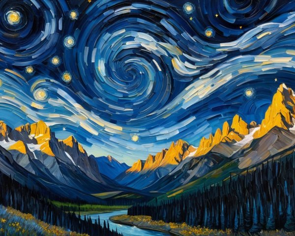 Vibrant Night Sky with Stars and Mountain Landscape