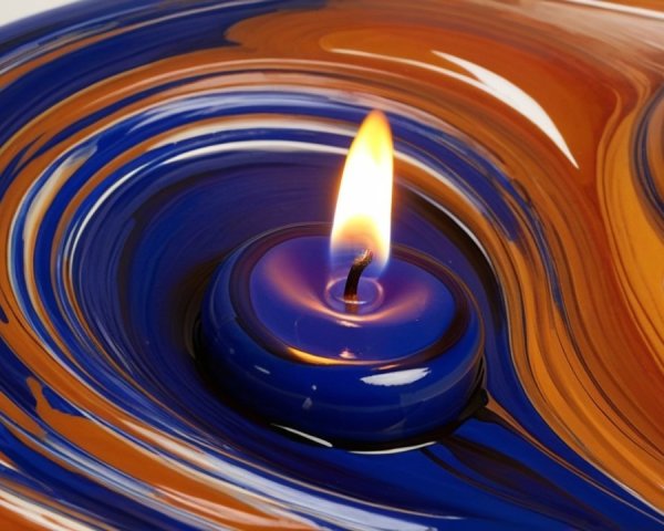 Floating Candle in Blue and Orange Abstract Design