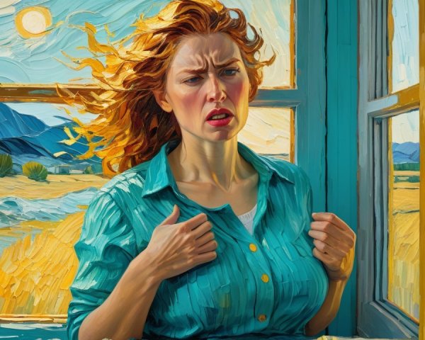 Woman with Red Hair by Open Window in Sunlight