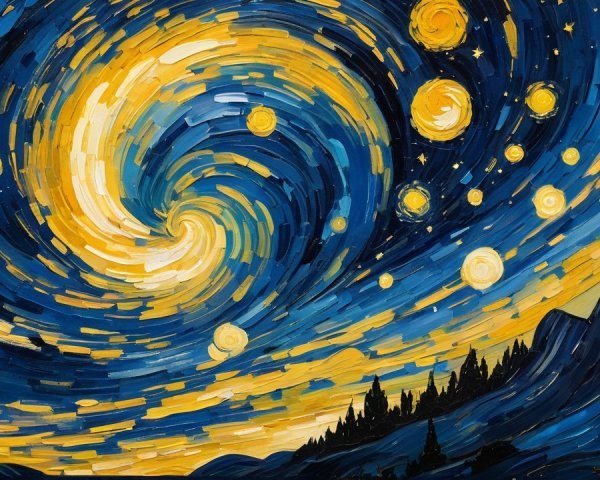 Vibrant Night Sky with Stars and Mountain Silhouettes