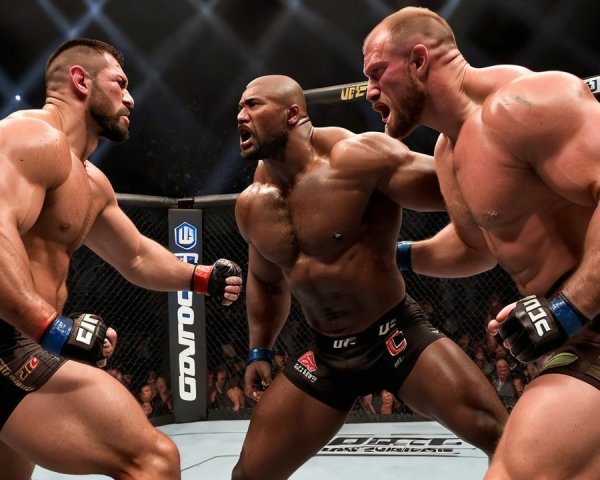Intense UFC Fight with Referee Intervention and Audience