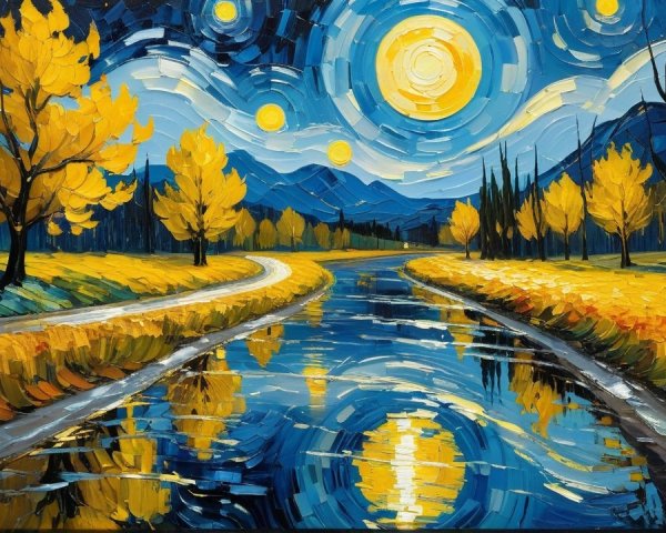 Vibrant Landscape with River and Autumn Trees